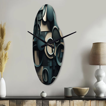 Teal Fragmented Forms - Asymmetric Metal Wall Clock
